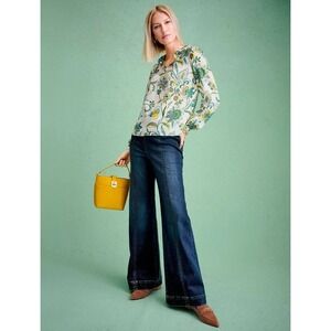 Talbots Women S Flare Leg Pull-On Travel Jeans Dark Beekman Wash High Rise Seam